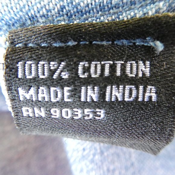 Vintage Denim Dress Full Zipper Smocked Waist Chest Flap Pockets Cotton India M - Picture 7 of 7